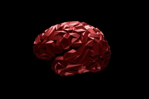 3d illustration of stylized low-poly brain symbolizes intelligence and creativit Stock Illustration