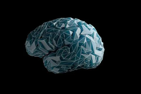 3d illustration of stylized low-poly brain symbolizes intelligence and Stock Illustration