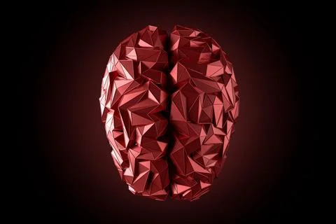 3d illustration of stylized low-poly brain symbolizes intelligence and Illustrazione stock