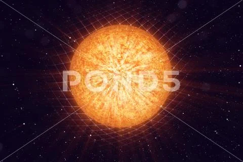 3D illustration Sun gravity bends space around it. With bokeh effect. Concept Stock Illustration
