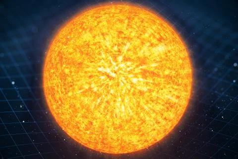 3D illustration Sun gravity bends space around it. With bokeh effect. Concept Stock Illustration