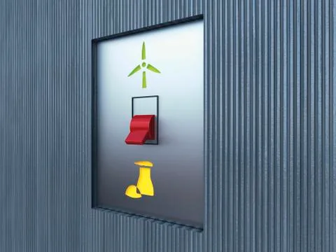 3D Illustration of Switch adjusted to Nuclear Energy Symbol Ilustración de archivo