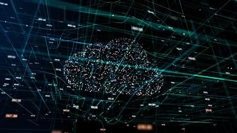 3D illustration, symbol of cloud technology in contemporary digital world 스톡 일러스트