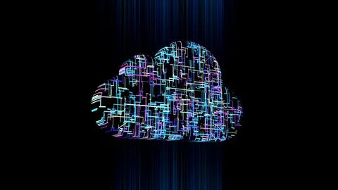 3D illustration, symbol of cloud technology in modern digital world Illustrazione stock