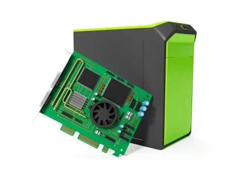 3d illustration: system unit and a chip on a white background Stock Illustration