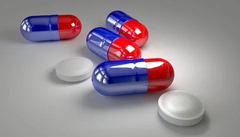 3D Illustration of tablets and pills Stock Illustration