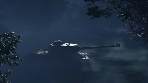 3d illustration. Tank division in the forest in fog and smoke Stock Footage 194502206