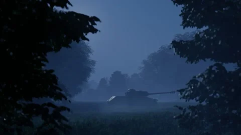 3d illustration. Tank division in the forest in fog and smoke Stock Footage 194502208