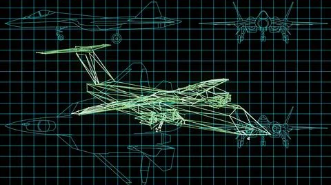3d illustration - Technical Drawing of airplane design being drawn with great Stock Illustration