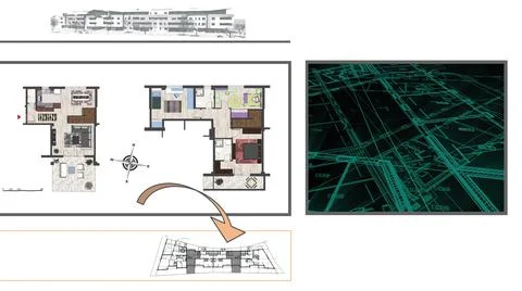 3d illustration - Technical Drawing of floor design being drawn with great de Stock Illustration