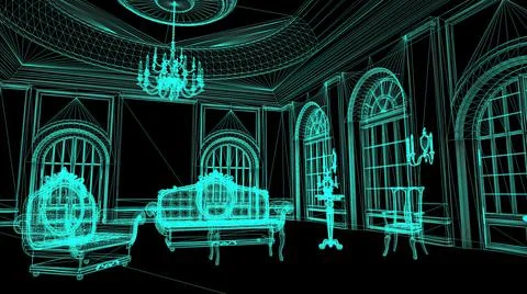 3d illustration - Technical Drawing of floor design being drawn with great de Stock Illustration