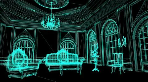 3d illustration - Technical Drawing of floor design being drawn with great de Stock Illustration