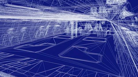 3d illustration - Technical Drawing of floor design being drawn with great de Stock Illustration