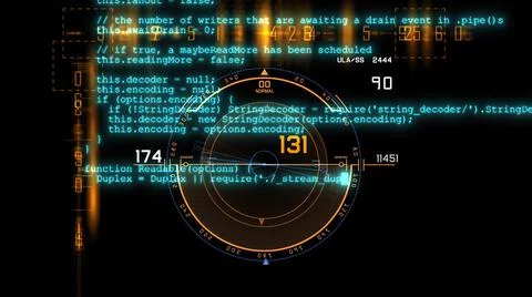 3d illustration - Techno background.Futuristic interface with running code te Stock Illustration