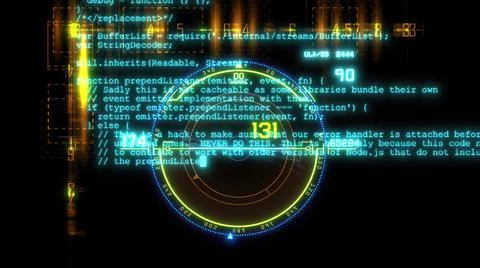 3d illustration - Techno background.Futuristic interface with running code te Stockillustratie