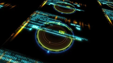 3d illustration - Techno background.Futuristic interface with running code te Stock Illustration