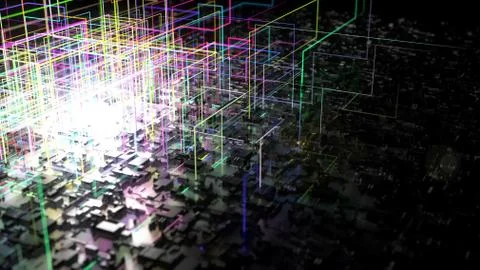 3d illustration of technological surface and energy beam. Stock Illustration