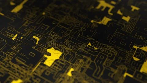 3d illustration of technological surface, yellow and black version. Stock Illustration