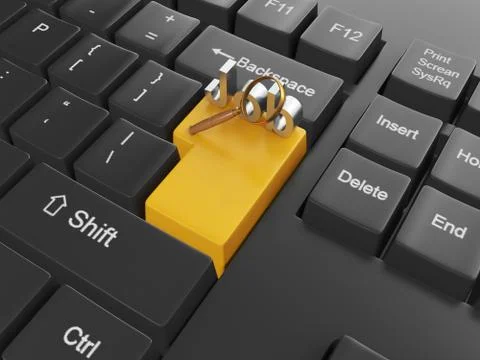 3d illustration: technology and electronics. keyboard button and the job sear Stock Illustration