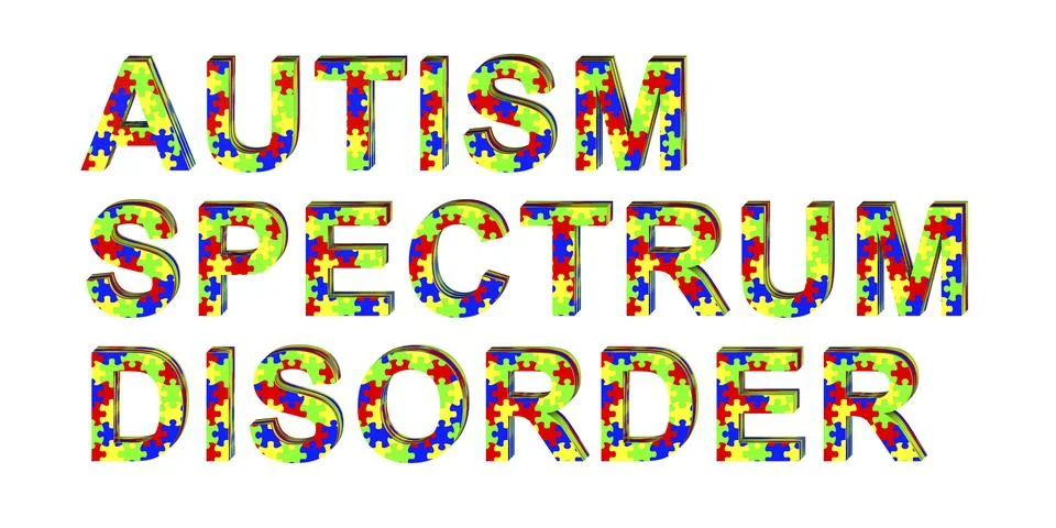 A 3D illustration of the text Autism Spectrum Disorder made entirely of col.. Illustrazione stock