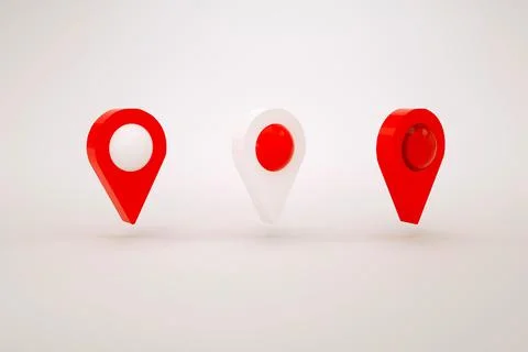 3D illustration of three different geolocation icons. Realistic map pointers. 스톡 일러스트