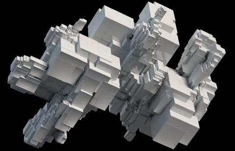 3D illustration of three-dimensional model consisting of rectangular blocks. Stock Illustration