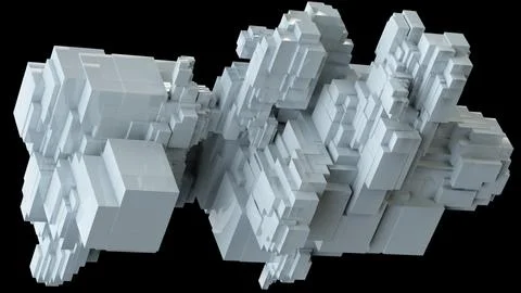 3D illustration of three-dimensional model consisting of rectangular blocks. Stockillustratie