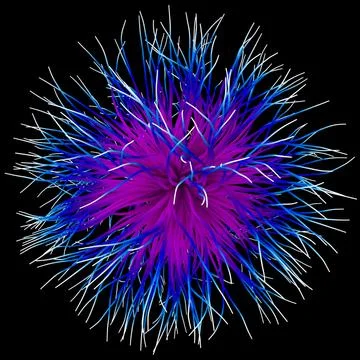 3D illustration of three-dimensional object like a virus on black background. Stock Illustration