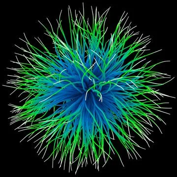 3D illustration of three-dimensional object like a virus on black background. Illustrazione stock