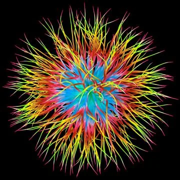 3D illustration of three-dimensional object like a virus on black background. Stock Illustration