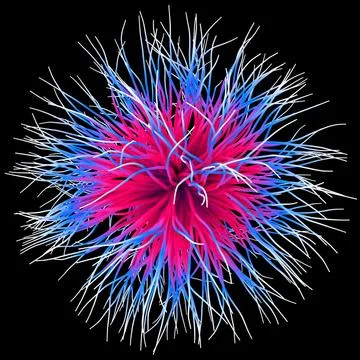 3D illustration of three-dimensional object like a virus on black background. Stock Illustration