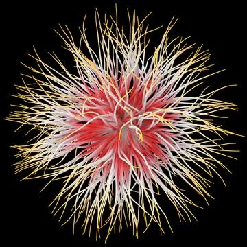 3D illustration of three-dimensional object like a virus on black background. Illustrazione stock