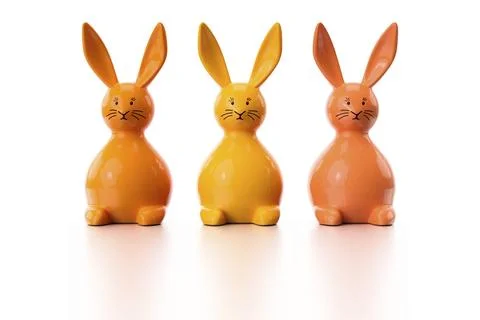 3d illustration of a three orange easter bunny figures Stock Illustration