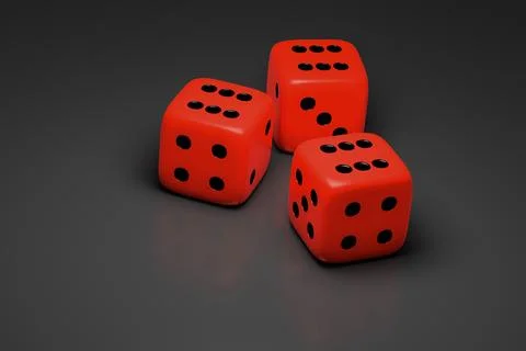 3D illustration of three red dice on a gray background Stock Illustration