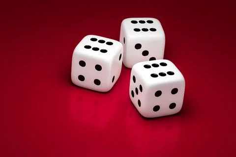 3D illustration of three white dice on a red background Stock Illustration