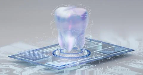 3d illustration of a tooth on a digital tablet containing medical data Stock Illustration