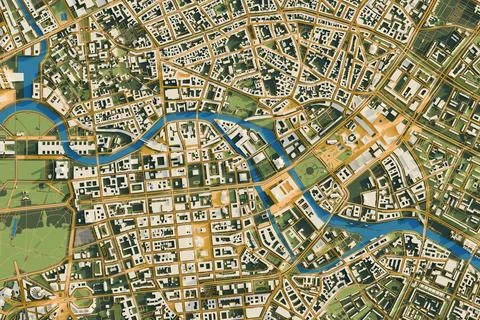 3D illustration of a top view of Berlin, Germany. Stock Illustration