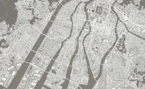 3D illustration of a top view of Hiroshima, Japan. Ilustração Stock