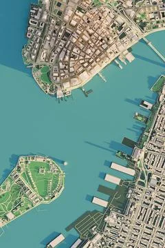 3D illustration of a top view of New York, USA. Ilustração Stock
