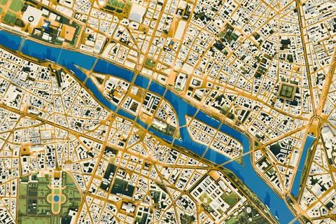 3D illustration of a top view of Paris, France. Stock Illustration