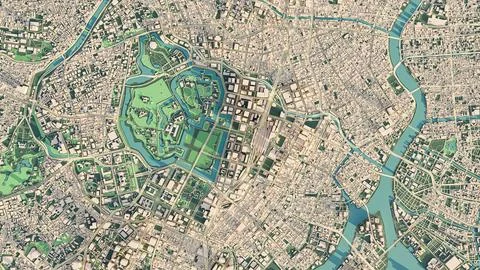 3D illustration of a top view of Tokyo, Japan. Ilustração Stock