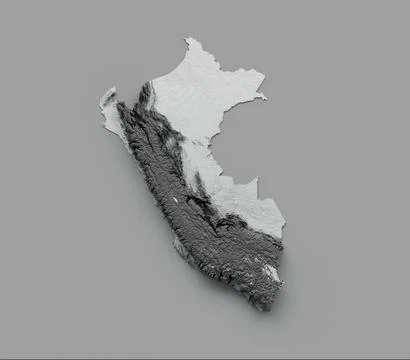 3D illustration of a topographic Peru map with a shaded relief  on a white backg Stock Illustration