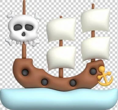 3D illustration toy pirate ship sailship, pirate galleon, cruise, fishing t.. Stock Illustration