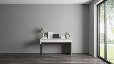 3d illustration. Transformation of an empty room into a workplace Stock Footage 183311903