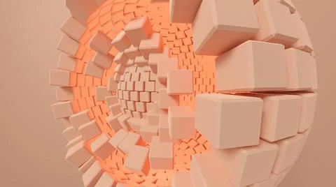 3D Illustration of transforming sphere composed of cubes. Stock Illustration