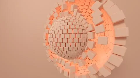 3D Illustration of transforming sphere composed of cubes. 스톡 일러스트