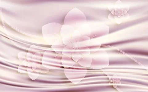 3d illustration, translucent large flowers on a beige-pink silk background Stock Illustration
