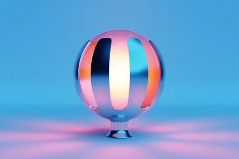 3D illustration of a transparent glass  ball  with many faces   on a  blue    Illustrazione stock