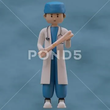 3d illustration of traumatologist with bone Modello PSD