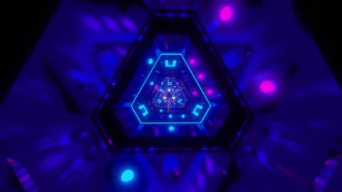 3d illustration of a triangle shape tunnel with glowing neon lights, for Stock Footage 253887254